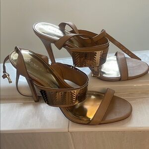 Coach Brown and Gold Strappy Heels